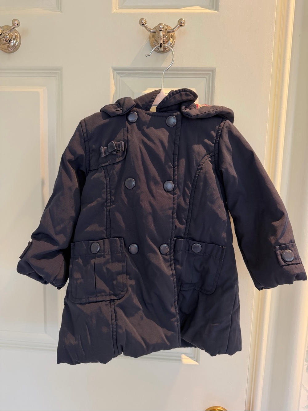 Jacadi Paris Navy Hooded Plaid Lined Coat Jacket 24M